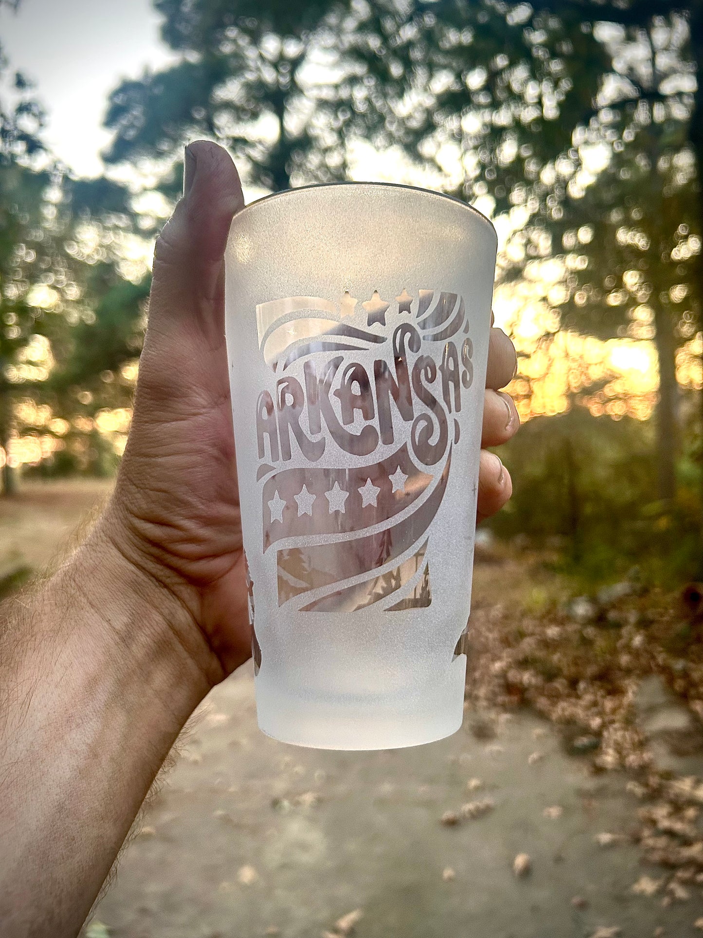 ARKANSAS/ NATTY STATE FROSTED PINT GLASS